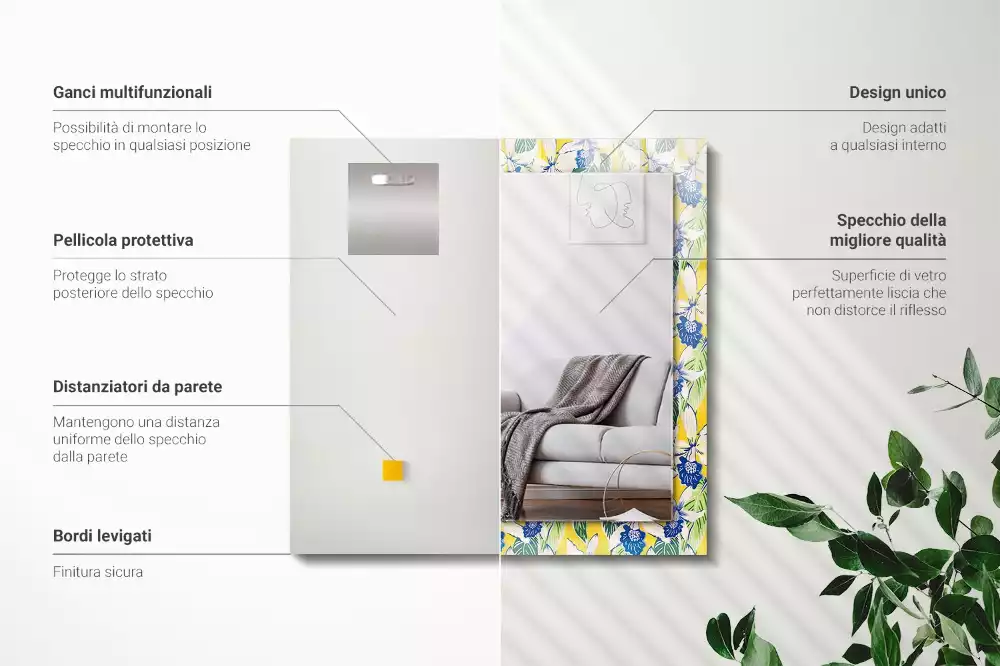 Espelho com moldura decorada Flores e folhas