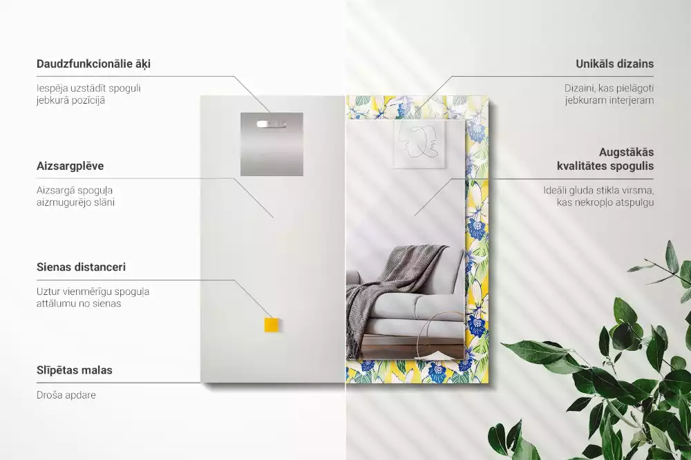 Espelho com moldura decorada Flores e folhas