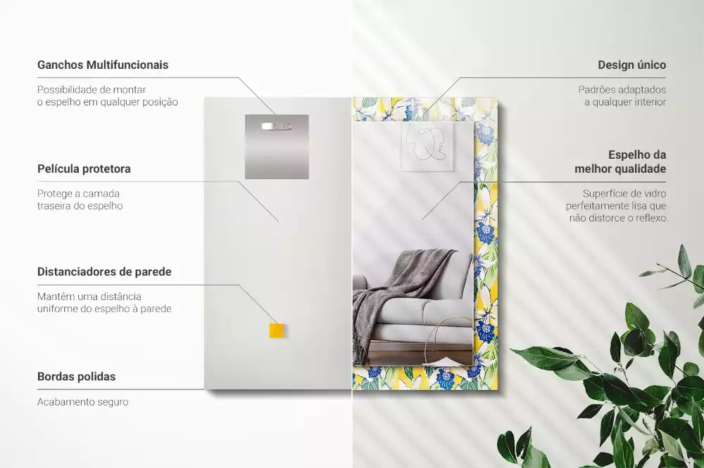 Espelho com moldura decorada Flores e folhas