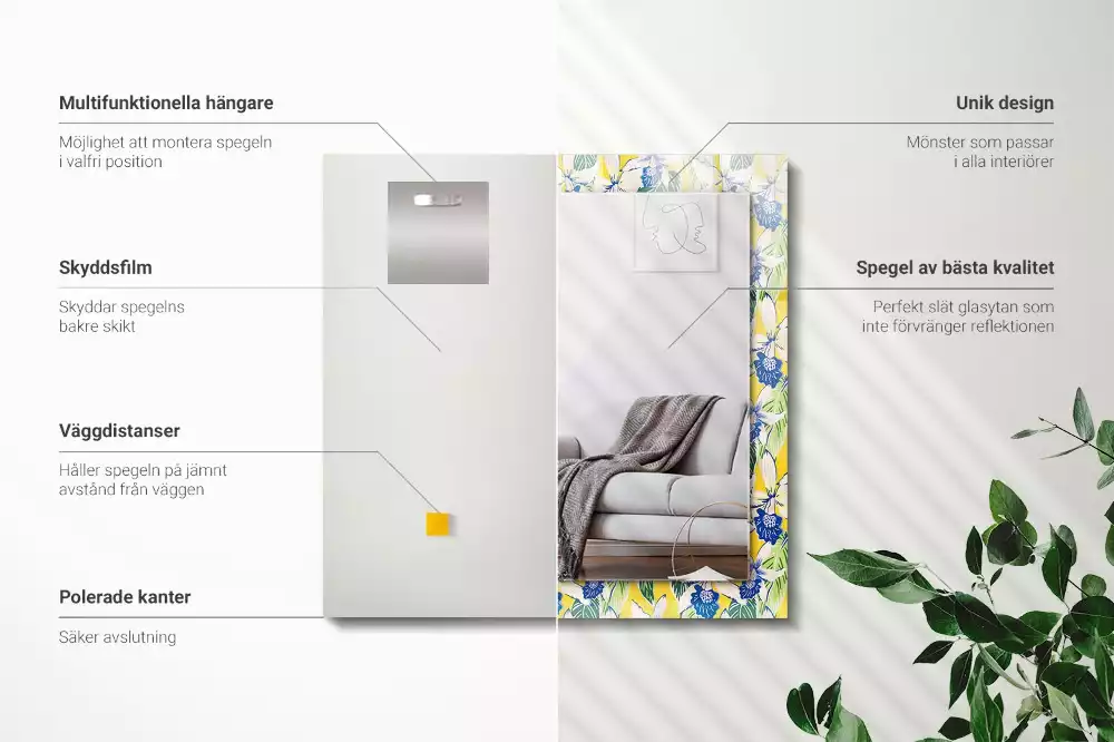 Espelho com moldura decorada Flores e folhas