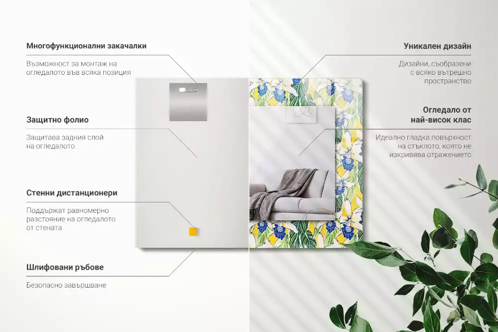 Espelho com moldura decorada Flores e folhas