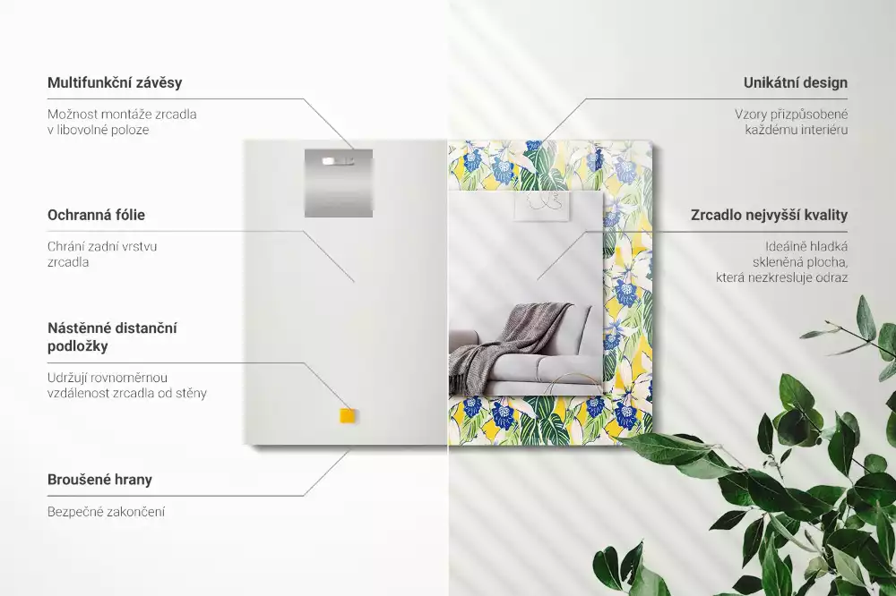 Espelho com moldura decorada Flores e folhas