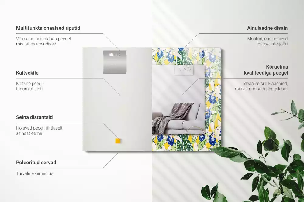 Espelho com moldura decorada Flores e folhas