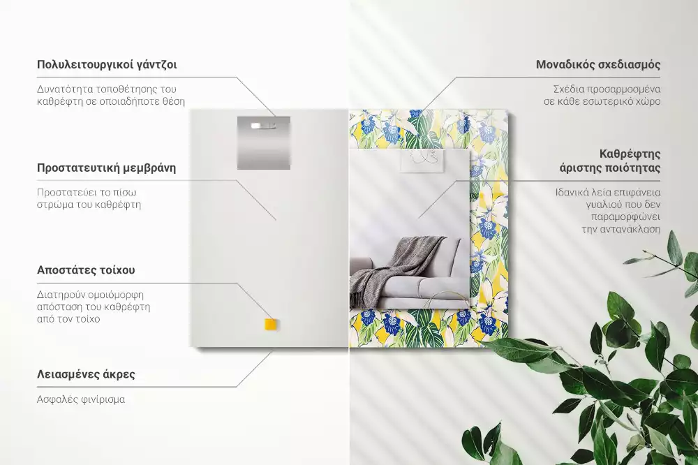 Espelho com moldura decorada Flores e folhas