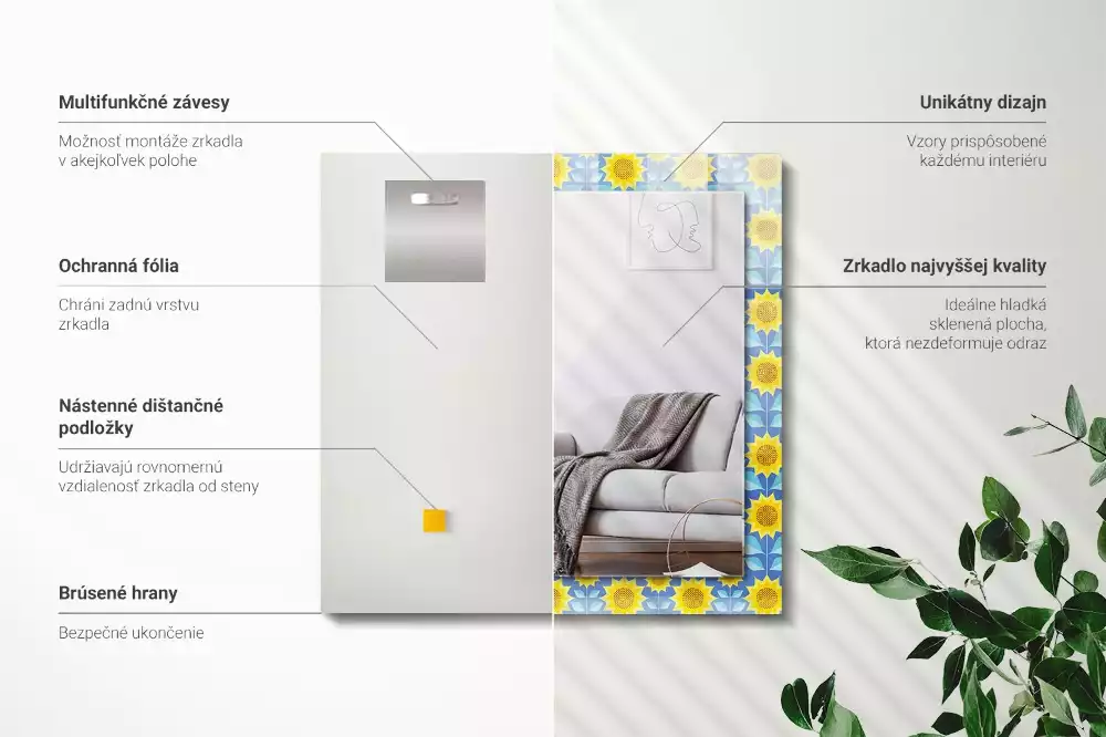 Espelho com moldura decorada Padrão de folhas de girassóis