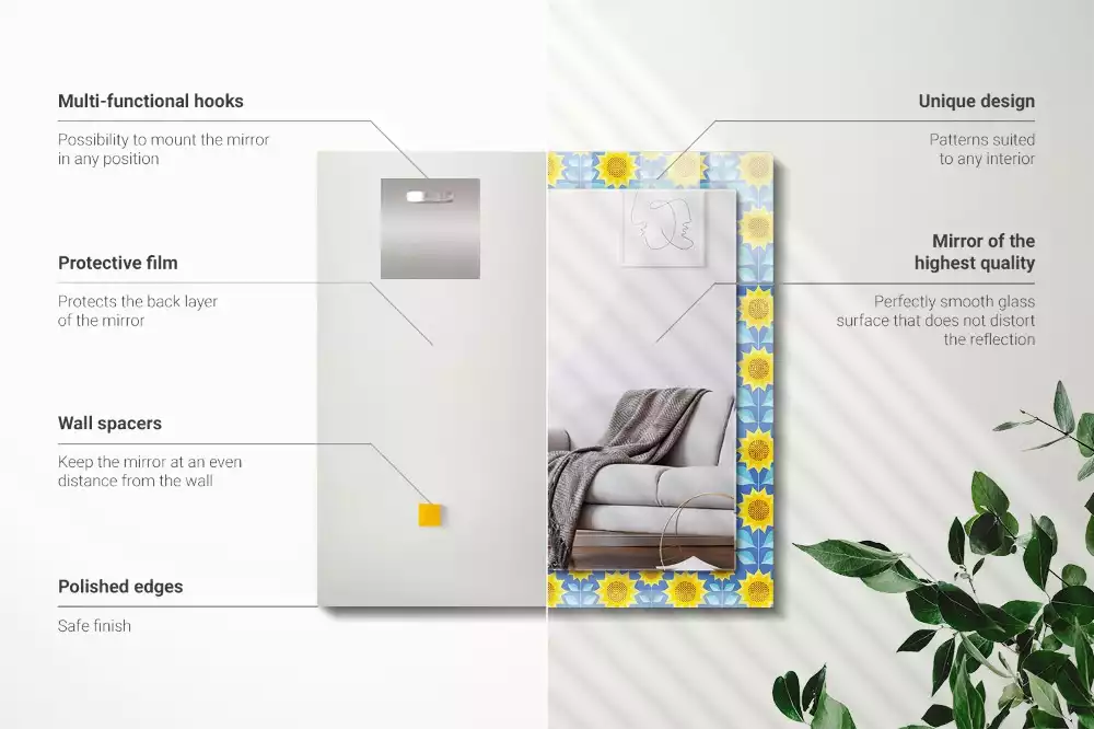 Espelho com moldura decorada Padrão de folhas de girassóis