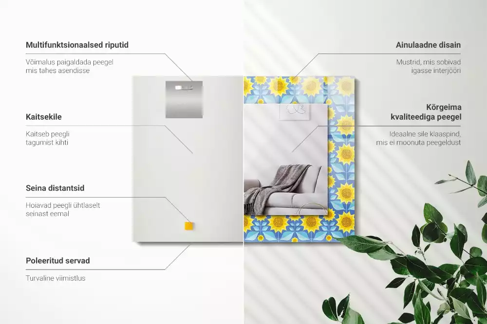 Espelho com moldura decorada Padrão de folhas de girassóis