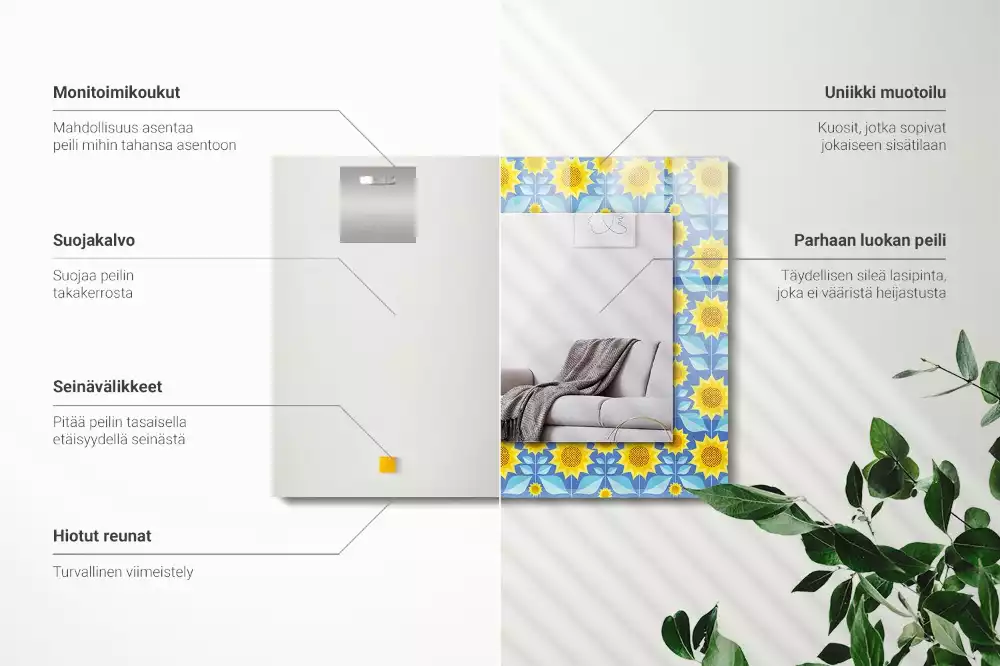 Espelho com moldura decorada Padrão de folhas de girassóis