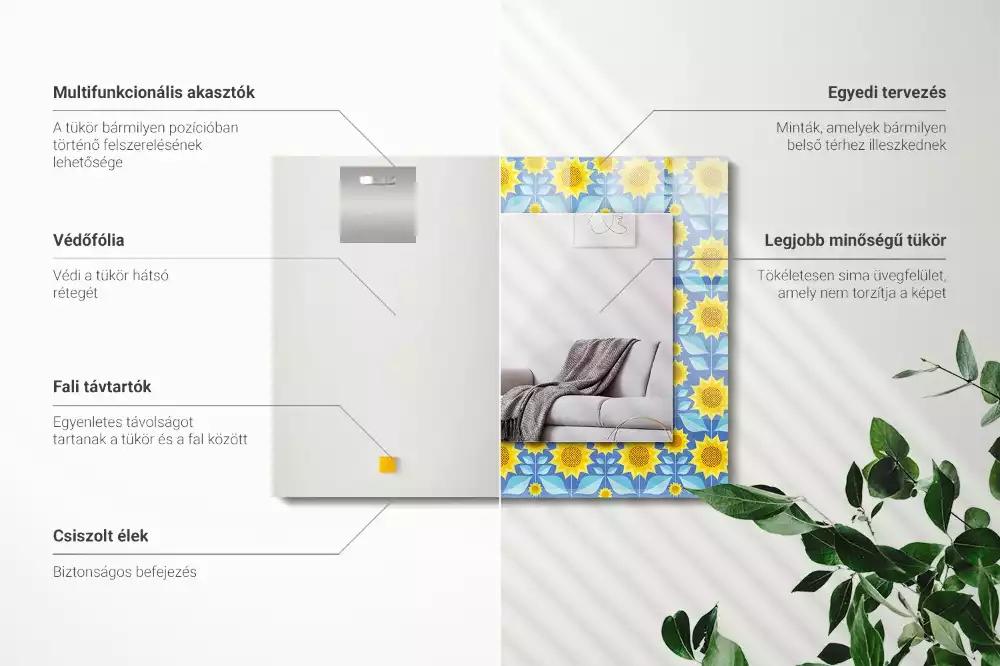 Espelho com moldura decorada Padrão de folhas de girassóis