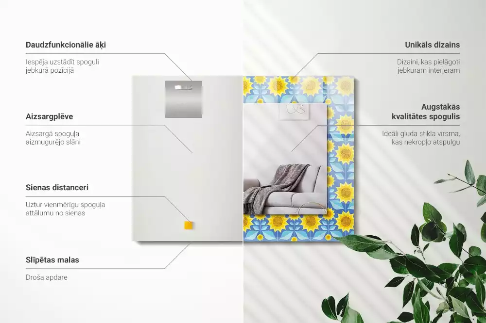 Espelho com moldura decorada Padrão de folhas de girassóis