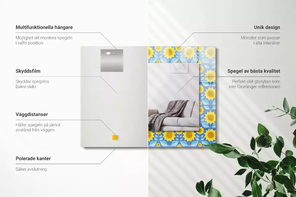 Espelho com moldura decorada Padrão de folhas de girassóis