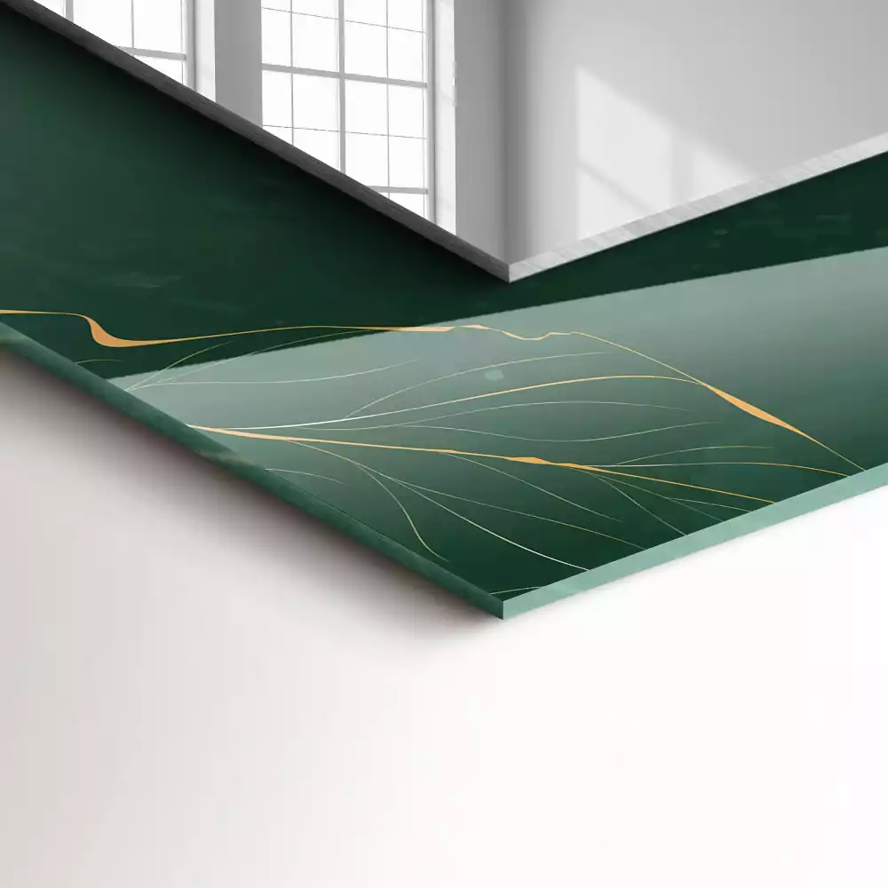 Espelho decorado Folhas verdes douradas