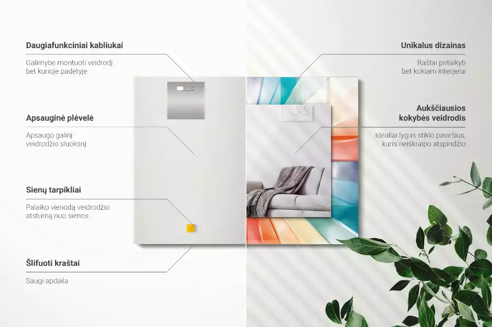 Espelho com moldura decorada Raios de luz coloridos