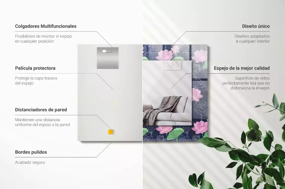 Espelho decorado Flores de lótus rosa