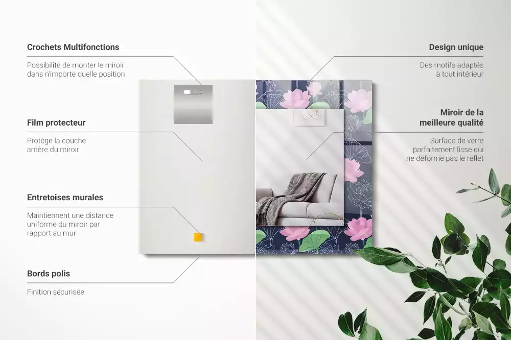 Espelho decorado Flores de lótus rosa