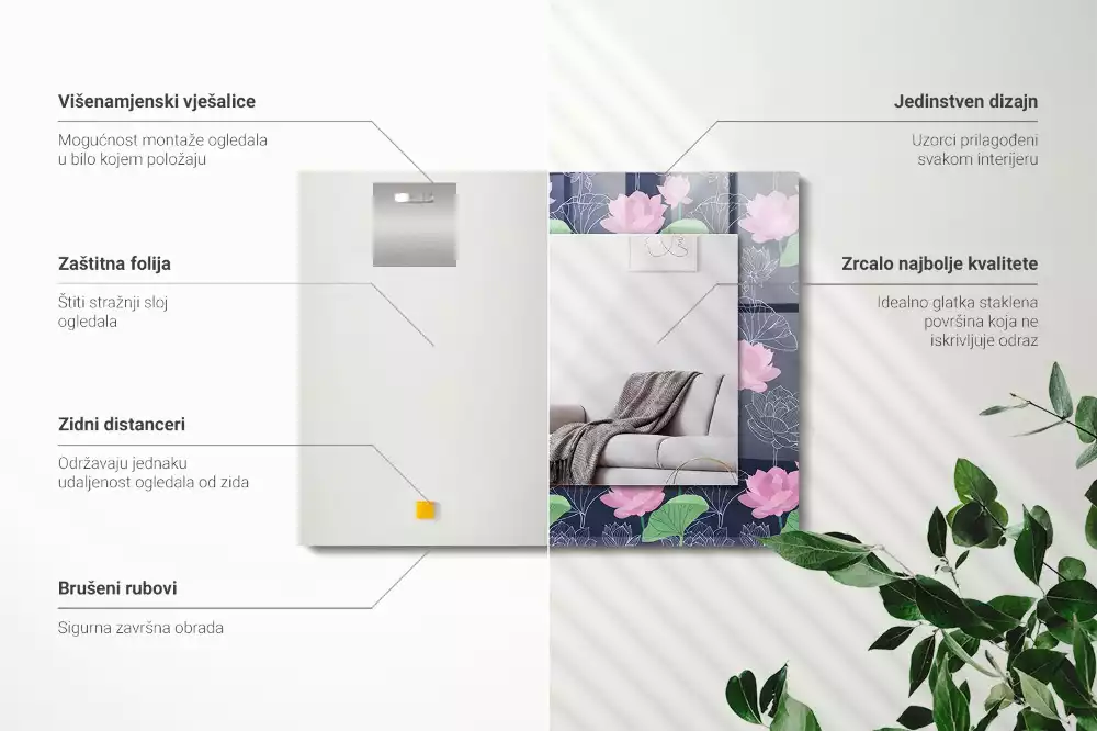 Espelho decorado Flores de lótus rosa