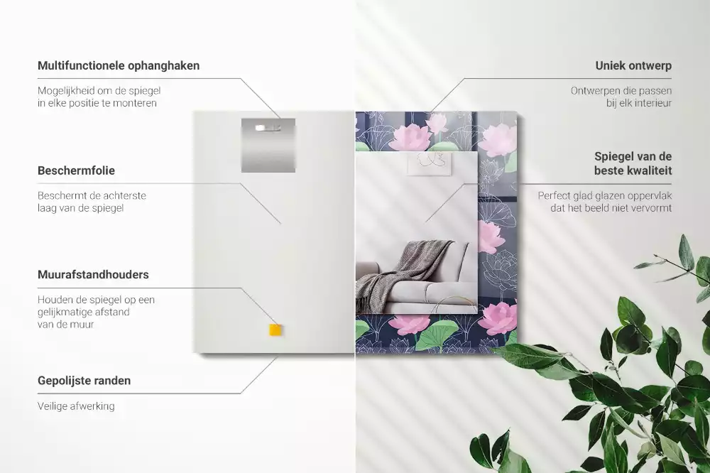 Espelho decorado Flores de lótus rosa