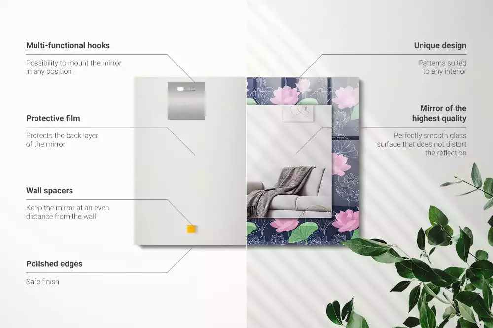 Espelho decorado Flores de lótus rosa