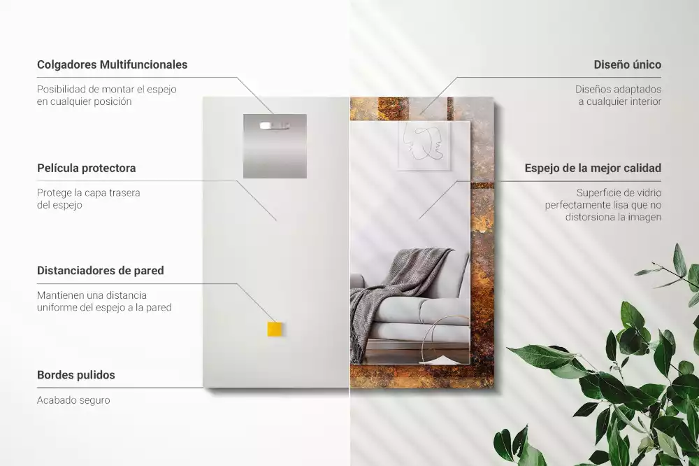 Espelho com moldura decorada Superfície de metal enferrujada