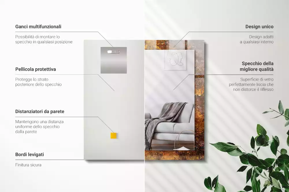 Espelho com moldura decorada Superfície de metal enferrujada