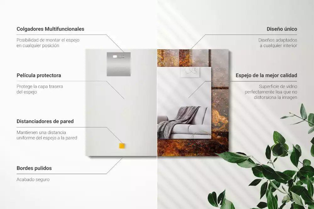 Espelho com moldura decorada Superfície de metal enferrujada