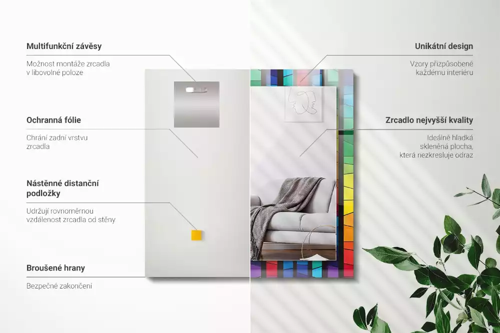 Espelho decorativo Listras coloridas de vitrais