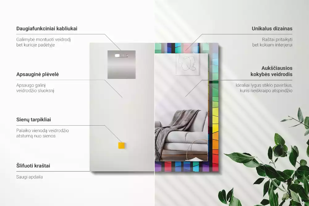 Espelho decorativo Listras coloridas de vitrais