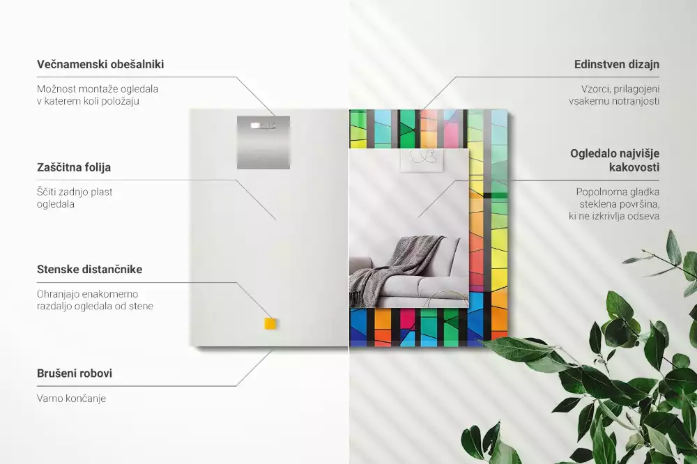 Espelho decorativo Listras coloridas de vitrais