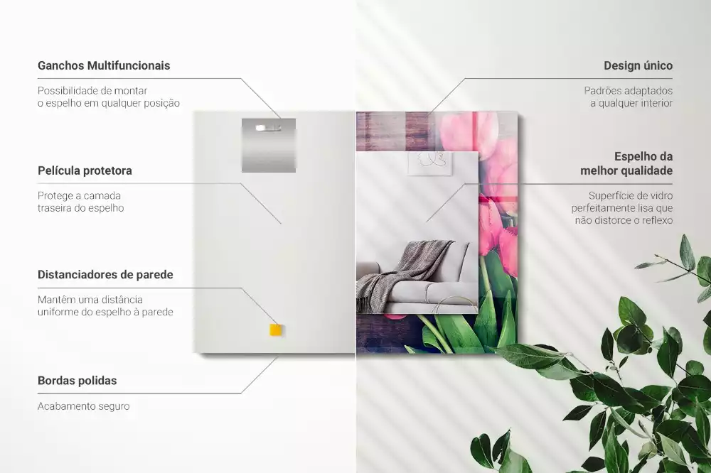 Espelho com moldura decorada Tulipas cor de rosa de madeira