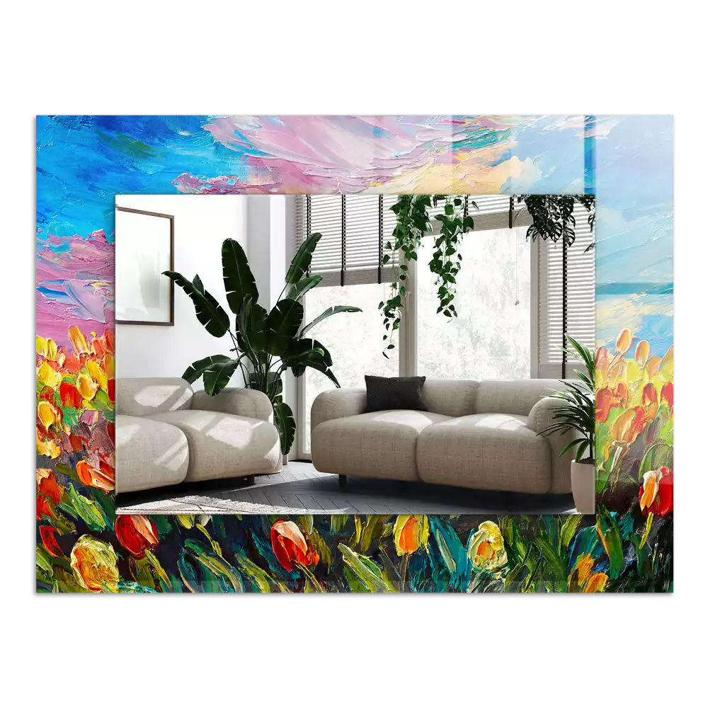 Espelho com moldura decorada Campo de tulipas
