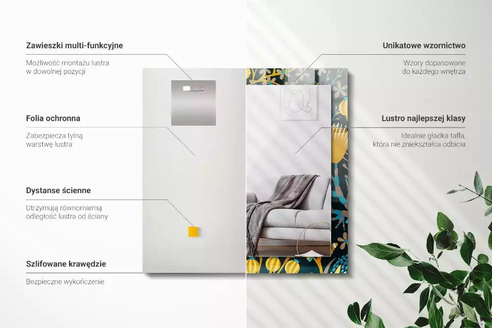 Espelho decorado Padrões de flores e folhas