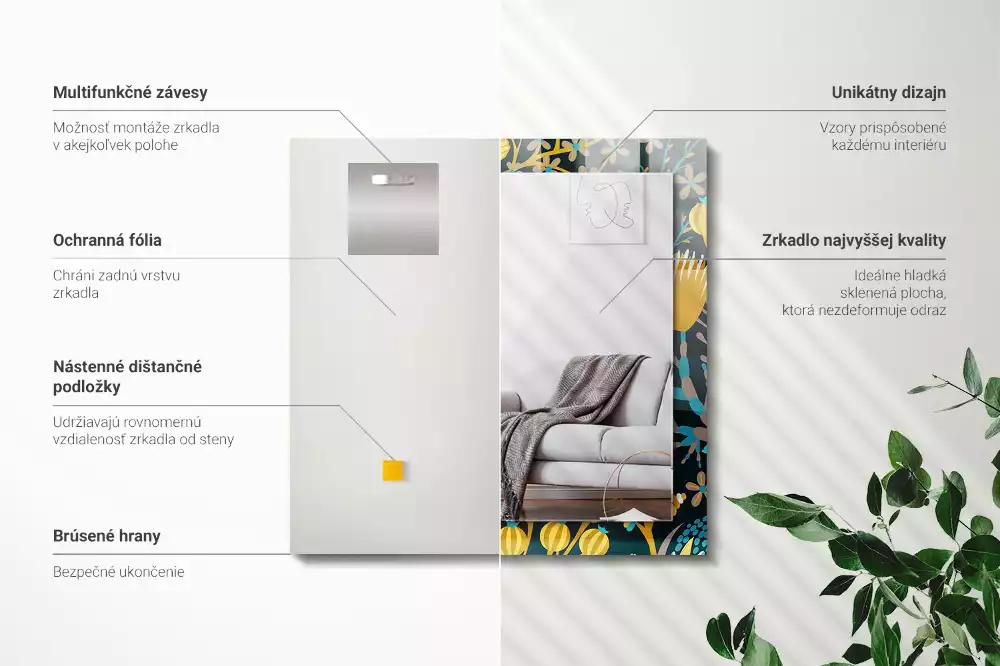 Espelho decorado Padrões de flores e folhas