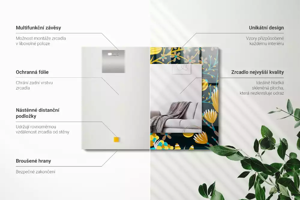 Espelho decorado Padrões de flores e folhas