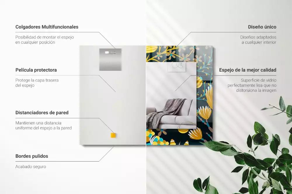 Espelho decorado Padrões de flores e folhas