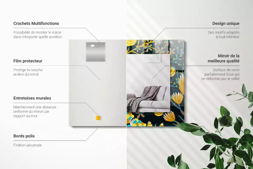 Espelho decorado Padrões de flores e folhas