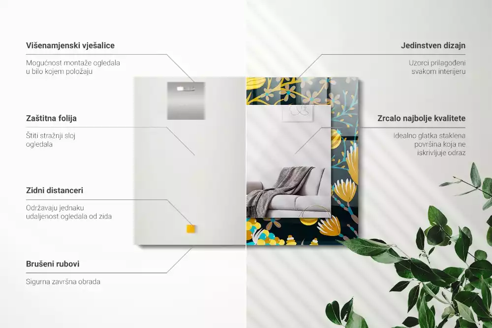 Espelho decorado Padrões de flores e folhas