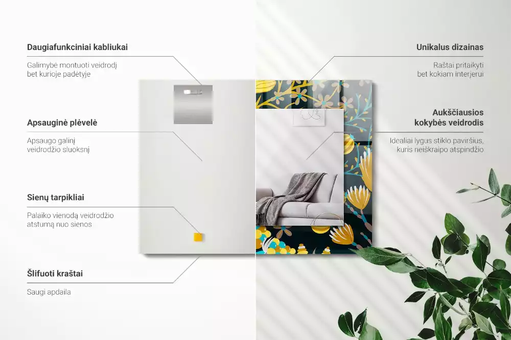 Espelho decorado Padrões de flores e folhas