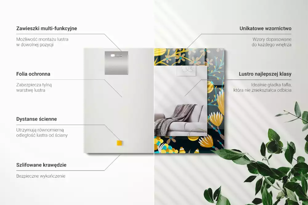 Espelho decorado Padrões de flores e folhas