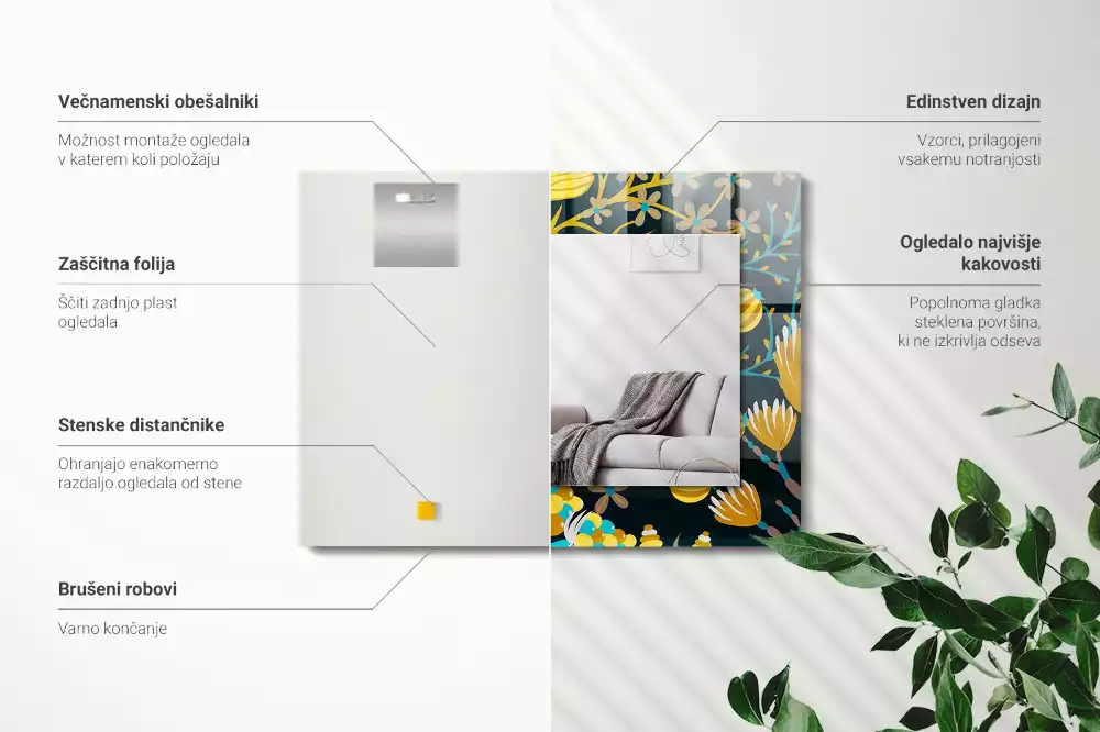 Espelho decorado Padrões de flores e folhas