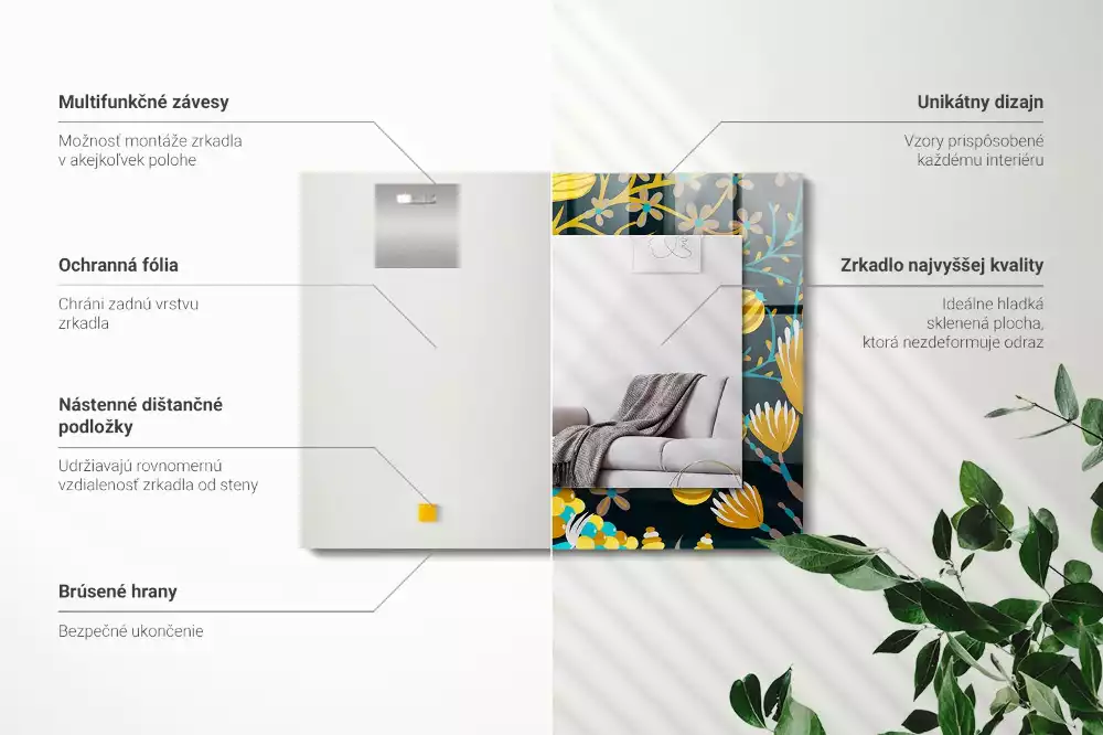 Espelho decorado Padrões de flores e folhas