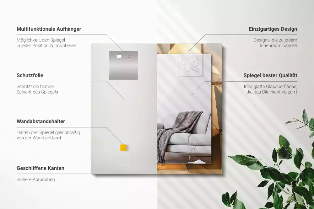 Espelho decorativo Padrões geométricos dourados