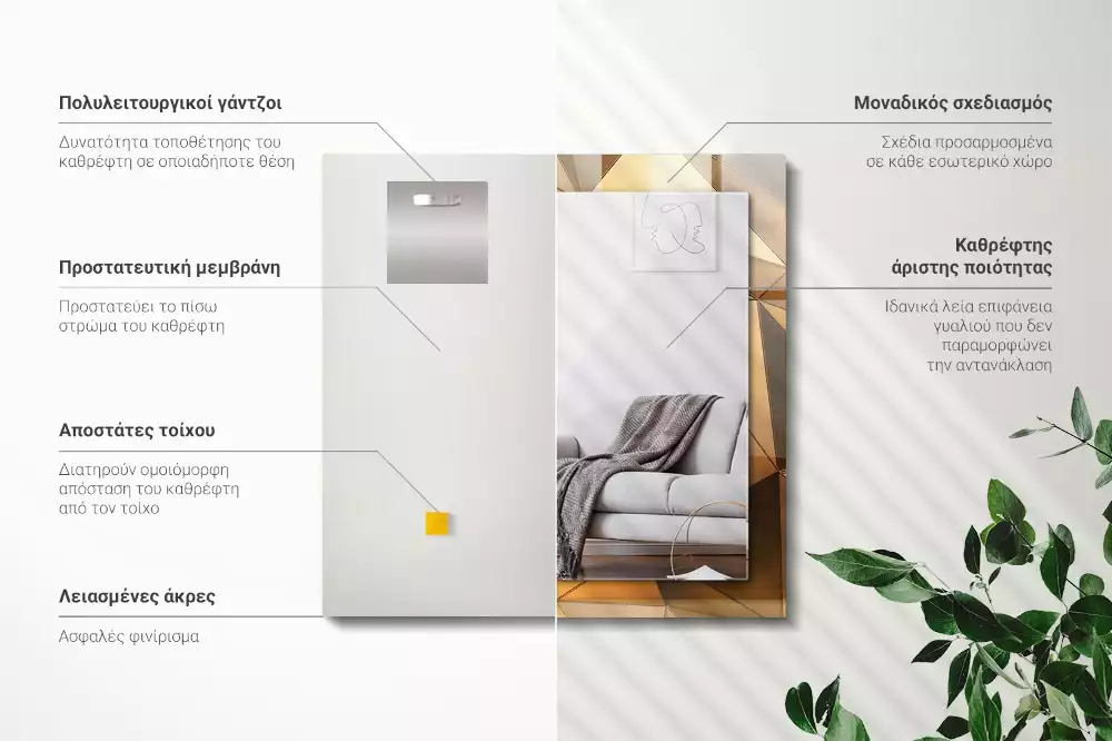 Espelho decorativo Padrões geométricos dourados