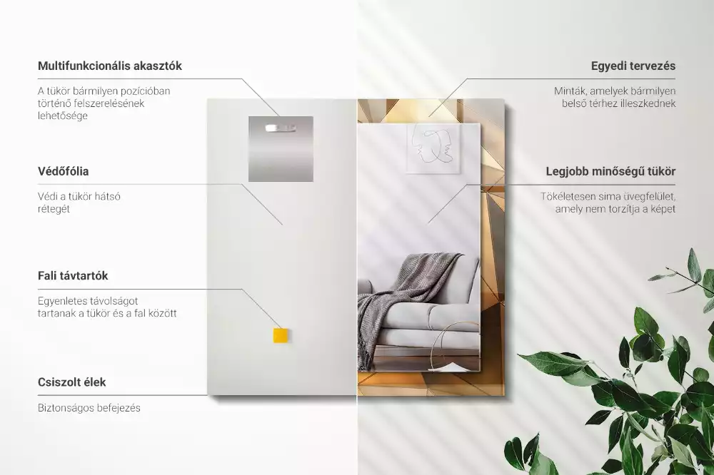 Espelho decorativo Padrões geométricos dourados