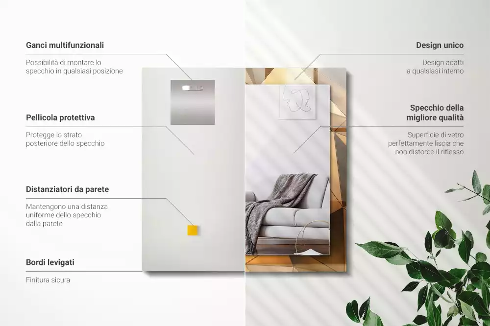 Espelho decorativo Padrões geométricos dourados