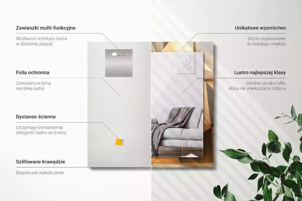 Espelho decorativo Padrões geométricos dourados