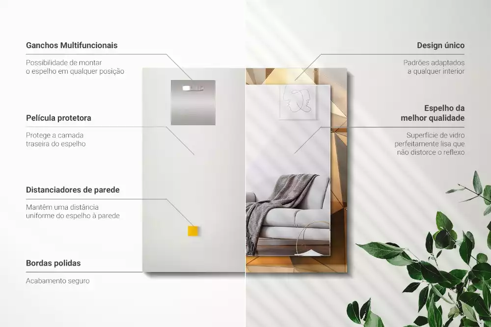Espelho decorativo Padrões geométricos dourados