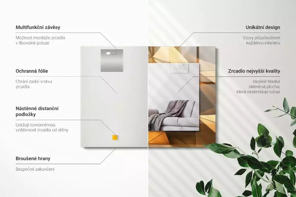 Espelho decorativo Padrões geométricos dourados