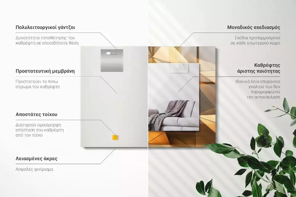 Espelho decorativo Padrões geométricos dourados