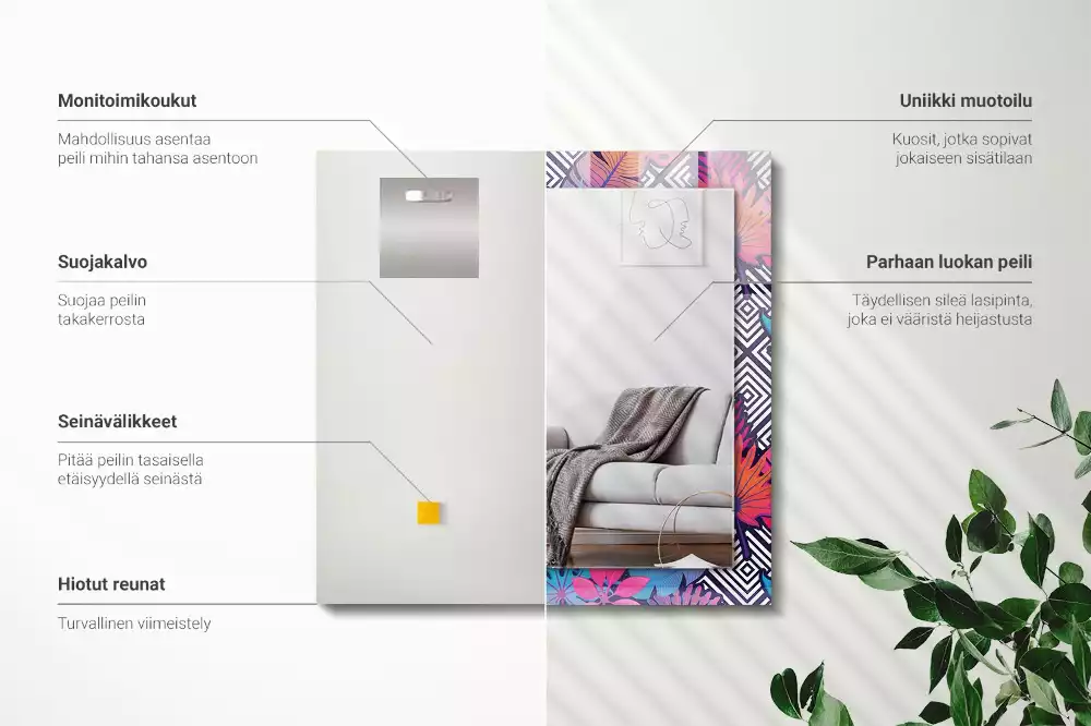 Espelho com moldura decorada Folhas tropicais coloridas