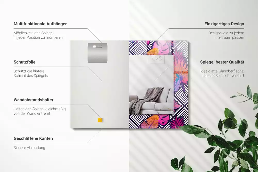 Espelho com moldura decorada Folhas tropicais coloridas